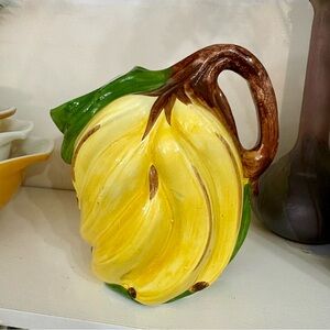 Vintage Hand Painted Ceramic Majolica Style Banana Shaped Glazed Pitcher